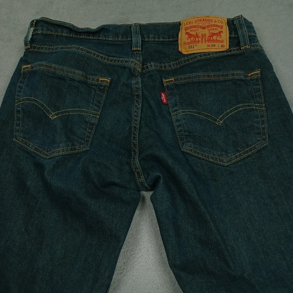 Levis 511 Jeans Mens 29x30 Blue Denim Slim Fit‎ Distressed Pockets Cotton
